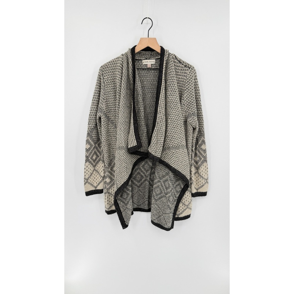 Boho Open Front Heavy Knit Cardigan Womens XL Geometric Draped Layering Cozy